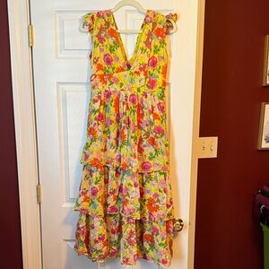 Banjanan Yellow and Pink Floral Midi Dress
